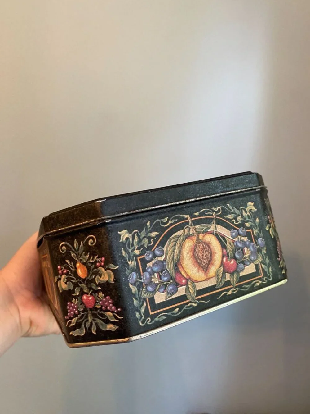 Vintage Storage Tin Dark Fruit-Themed Keller Charles Tin Box By Jamie Gardner Re